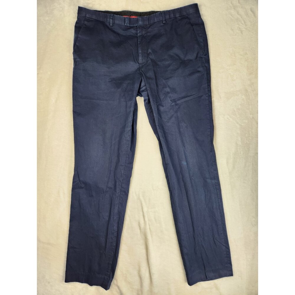 Hugo Boss Men's W35"x31" C-Shark1 Navy Blue Cotton Blend Flat‎ Front Dress Pants
